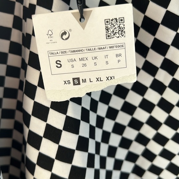 NWT Small ZARA Short Midi Black & White Checkered Dress Mock Collar - Picture 7 of 7